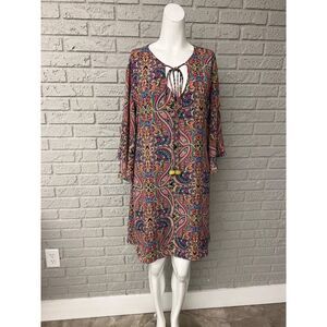 Atina Cristina Women Multi Color Paisley Print Tassels Shift Dress Size M